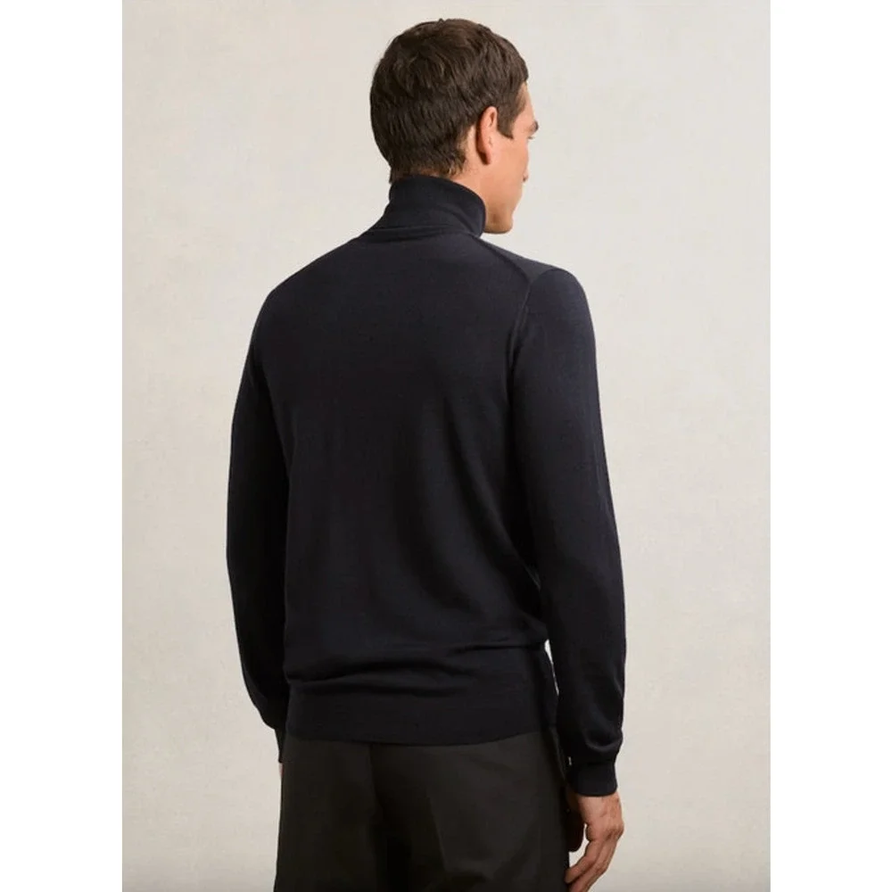 REISS Caine Merino Wool Roll-Neck Jumper Size L Navy Blue Jumper $170